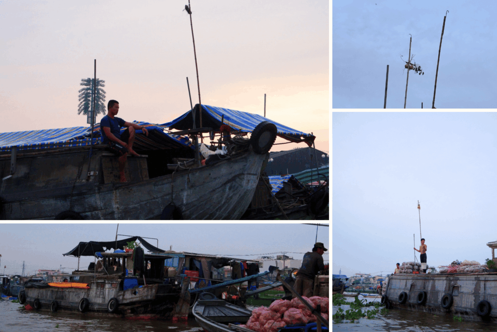 bateaux marchands au marché flottant de Can Tho
