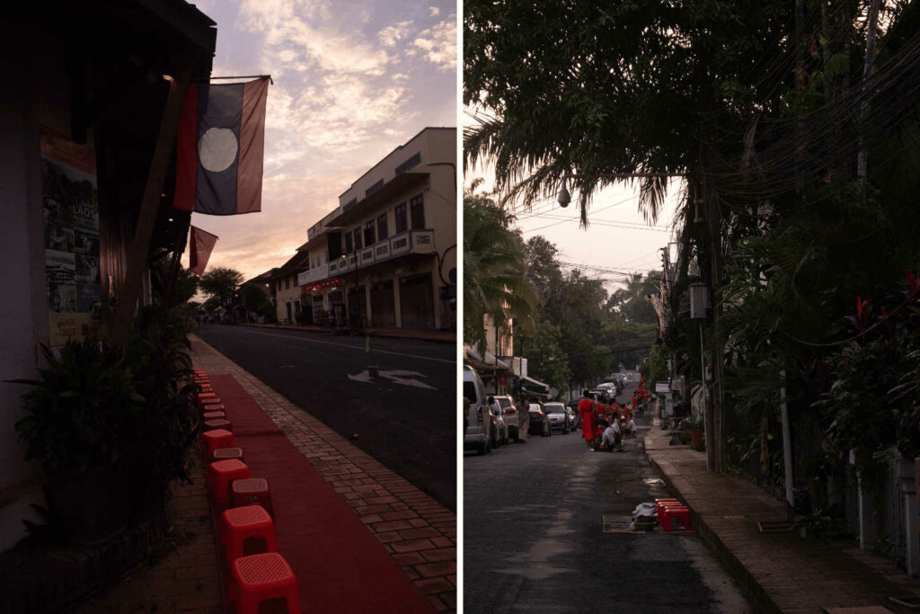 les rues encore calmes avant la cérémonie du Tak Bat à Luang Prabang