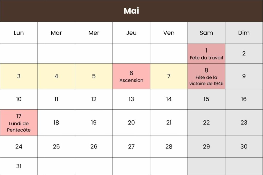 calendrier d'optimisation des congés de mai 2027