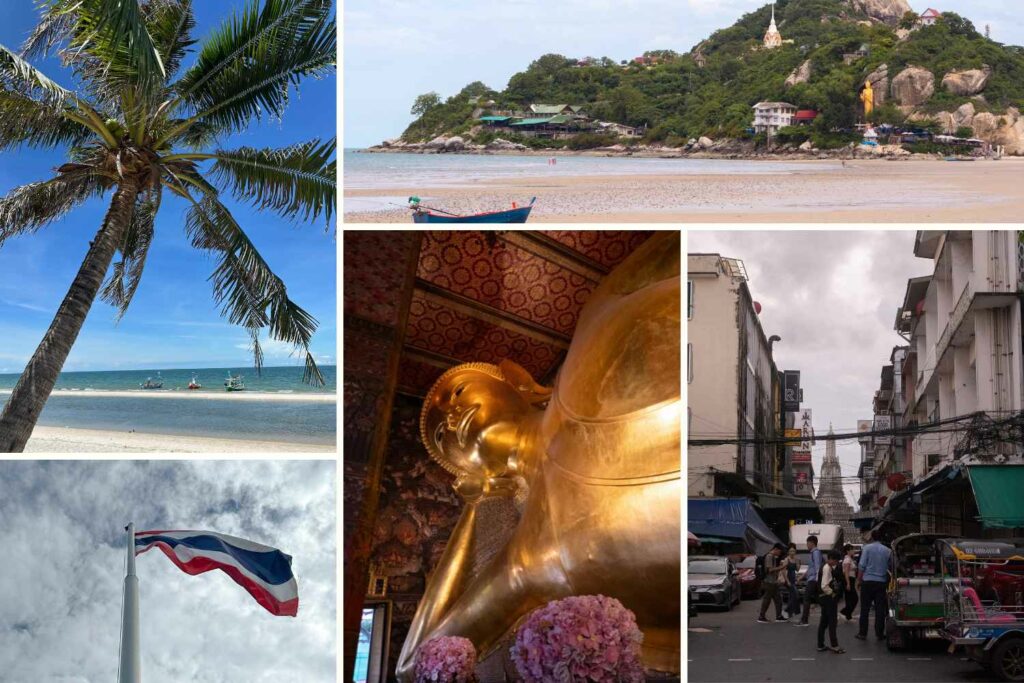 images de différents endroits de la Thaïlande: plages, Bangkok, drapeau