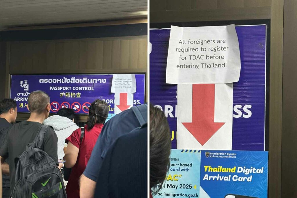 affiches indiquant le TDAC obligatoire pour tous les voyageurs étrangers, même ceux exemptés de visa thaïlande